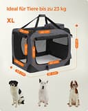 Feandrea Hundebox faltbar, Transportbox Hund, XL, Hundetasche, Oxford-Gewebe, Netzstoff, atmungsaktiv tragbar transportabel, Metallrahmen, mit Griffen, Taschen, 81 x 58 x 58 cm, grau PDC008G01 - 5