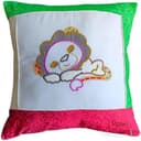 Generico Fodera Cuscino Bimbo Leone Ricamato su Fondo in Lino - Inserti e Retro 100% Cotone - Copricuscino Patchwork per Cameretta e Culla, Chiusura a Busta Senza Cerniera - 40x40 cm - Fatto a Mano - 1