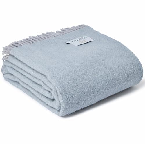 Tweedmill Extra Large Geo Geometric Sofa Blanket/Throw/Bedspread 100% Pure New Wool Made in the UK - 150 x 240 cms (including fringes) - (Duck Egg Blue & Grey)
