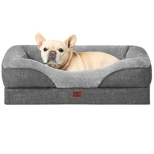 EHEYCIGA Orthopädisches Hundebett Kleine Hunde, 76x51x16.5cm, Memory Foam Waschbar und Wasserdicht Hundekorb mit 4 Rändern, Hundesofa Hundecouch rutschfest, Grau