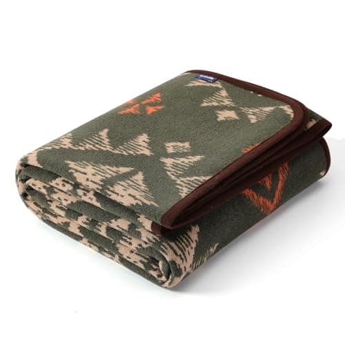 ACUSHLA Coperta in Lana Merino - Coperta Spessa Grande e Calda, Lavabile, per Soggiorno, Letto, Divano, Esterno, Picnic, Viaggio, Campeggio, per Tutte le Stagioni - (160 x 200 cm | Stile Navajo Verde)