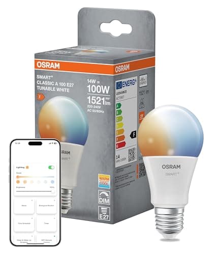 OSRAM Lampada LED SMART+, A100, 14W, 2700–6500K, E27, a forma di lampadina, Tunable White, dimmerabile, controllabile tramite app o comando vocale, compatibile con Matter