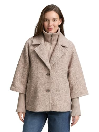 Tom Tailor Damen Bouclé Cape Jacke im 2-in-1-Look