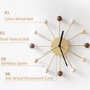 SHISEDECO Art Ball Clock in Wood and Bamboo, Decorative Modern Silent Wall Clock for Home,Bedroom,Kitchen,Living Room,Office etc. - Creative Wooden Mid Century Retro Design (Wood Bamboo Natural) - 5