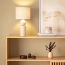 LEDKIA LIGHTING - Lámpara de Mesa Cerámica Rahma | Diseño Boho Chic | Base Cerámica y Pantalla Tela | Soporte Bombilla E27, Beige - 4