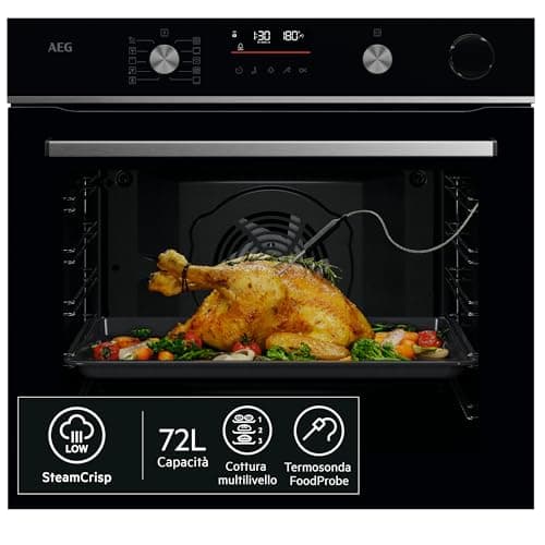AEG Serie 6000 Forno a Vapore SteamCrisp da Incasso, 72 L, SenseCook Multifunzione con Cottura a Vapore, Pulizia Pirolitica, 9 Programmi, Display LED, OR6PB51WSB