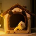 Galatée Letto Grotta Per Gatti e Cani, Igloo In Peluche Caldo e Accogliente, Cuccia Pieghevole e Confortevole Per Animali Domestici (L, Orso Bruno) - 2