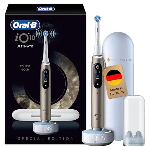 Oral-B iO Series 10 Electric Toothbrush, Includes 1 Toothbrush Head, iOSense, Charging Travel Case, 7 Cleaning Modes for Dental Care, Electric Toothbrush, Designed by Braun, Eclipse Gold