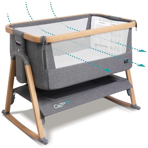 Tutti Bambini CoZee® Air Beistellbett Baby & Baby Reisebett mit Matratze - Kompakt faltbar mit Tasche - Atmungsaktive Matratze & 6-fache Höhenverstellung - 0-6 Monate (Eiche & Anthrazit)