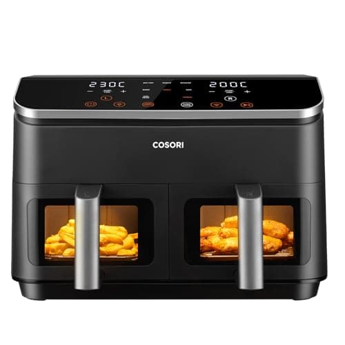 COSORI Friggitrice ad Aria Doppio Cestello, 8,5 Litri Grande Capacità del Air Fryer, Funzione 8 in 1, 35-230°C, Veloce ed Efficiente, Finestra, CAF-R902, Nero Profondo