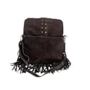 Bolso bandolera con flecos y tachuelas de ante italiano. Correa ajustable e intercambiable. Cierre de cremallera. Interior forrado con bolsillo incorporado. (Marrón chocolate) - 3