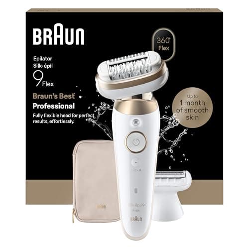 Braun Silk·épil 9 Flex, Epilierer Damen mit 360° Flexiblem Kopf für eine Einfache Haarentfernung, Nass & Trocken, Langanhaltend Glatte Haut — Inkl. Rasier und Trimmeraufsatz — 9-041 3D, Gold