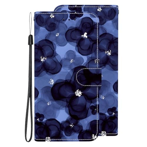 BLOTECH for Realme GT Neo6 Wallet Flip Folio Case, for Realme GT Neo6 Card Holder RFID Wallet, Art Designed Flip Cover Case Ink-wash Blue Floral Design Painting Full Body Protection