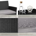 tectake® Set da Giardino in Rattan, 4 Posti, Polyrattan Resistente, Cuscini Idrorepellenti Lavabili, Struttura in Acciaio Stabile, Tavolino con Vetro di Sicurezza, Arredo Esterno - Nero - 5