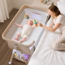 cozydwells Babybettchen, Bassinet für sicheres gemeinsames Schlafen, Staubsaugerbeutel, einfach zu montieren, leicht faltbares tragbares Kinderbett für Neugeborene/Kleinkinder (Khaki1) - 1