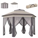 Outsunny Pavillon 4x4m Wasserdicht Pop-up sechseckiger Faltpavillon, Doppeldach, Gartenpavillon mit 6 Seitenteilen, Partyzelt inkl. Tragetasche, für Garten, Terrasse, Festival, Kaffee+Beige - 1