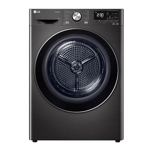 LG RT80V9B, Class A+++, Tumble Dryer 8 kg, Heat Pump Dryer with Short Programme, Dry Sensor, Stainless Steel Drum Material, 60 x 69 x 85 cm, Black