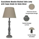 AcaciaHome Modern Tall Wooden Washed Table Lamp - Traditional Shabby Chic Design with Taupe Linen Shade, Wood Effect Finish for Living Rooms, Bedrooms, or Hallways Decor (41cm Grey with Cream Shade) - 3