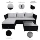 COZYBRITE Garden Corner Sofa Rattan Furniture Set 4 Seater Patio Outdoor Lounge Settee with Glass Coffee Table All-weather SFS066 (Black Rattan+Grey Cushion) - 2