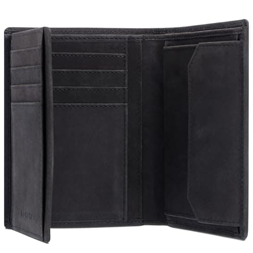 KORUTA Men's Leather Wallet with RFID Protection, Large Wallet with Coin Compartment, 13 Compartments, Genuine Leather Wallet for Men, Wallet Black (Hunter)
