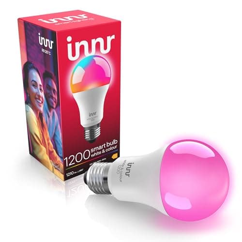 innr Bombilla Inteligente E27, Zigbee, Funciona con Hue* y Alexa (requiere puente), Luz LED Blanca y Colores, Lámpara RGB, Regulable, 50% más de brillo, 1210 Lúmenes - 1 pieza