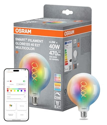 Osram SMART+ LED-Lampe Globe 125 Filament E27, RGBW, Matter-kompatibel, WiFi, steuerbar per App und Sprachassistenten, Multicolor, dimmbar