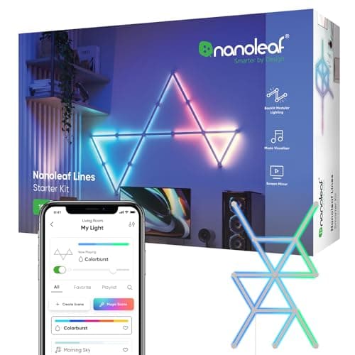 Nanoleaf Lines 60 Degrees Starter Kit, 15 Barre Luminose LED RGBW Smart e Modulari - Applique da Parete Interno Modulari, Luci Led 16M Colori WiFi, Funziona con Alexa, Sincronia Musica e Monitor