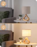 EDISHINE Lampada da Comodino con Paralume in Lino e Base in Legno Massiccio Color Rovere Chiaro, Lampadina LED E27 4W Inclusa, 2700K, H34 cm, Ø21 cm, Lampada da Tavolo Moderna per Soggiorno, Camera - 6