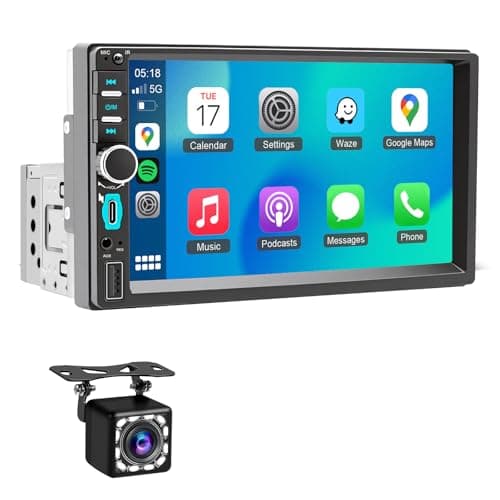 Radio Coche 1 DIN con Carplay Android Auto Inalámbrico - Pantalla Táctil de 7 Pulgadas, Radio CarPlay 1 DIN Soporte Mirror Link para con Cámara de Respaldo, FM Radio/Type-C de Recharge/Mic/Bluetooth
