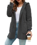 ABINGOO Damen Winterjacke Fleecejacke Lang Kapuzenjacke Teddyjacke Flauschig Plüschjacke Warm Reißverschluss Hoodie Kuscheljacke Wintermantel Mit Taschen(Grau,M) - 5