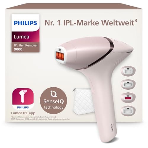 Philips Lumea IPL 9000 Series Haarentfernungsgerät mit SenseIQ Technologie – Alternative zur Laserhaarentfernung – 4 Aufsätze für Körper, Gesicht, Bikinizone & Achselhöhlen, kabellos (BRI957/00)