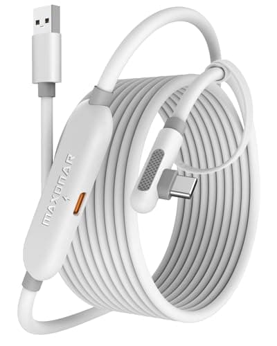 Maxonar Cable de Carga de Realidad Virtual [Chip de Próxima Gen] de 16 FT para Accesorios Meta Quest 3S/3/Oculus Quest 2/Pico 4 y PC/SteamVR, Regalo Increíble,Cable USB 3.0 a USB C de 5 Gbps, Blanco