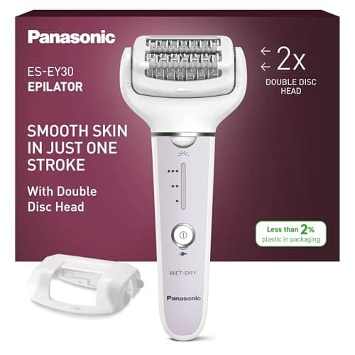 Panasonic ES-EY30-V511 Wet and Dry Epilator, Double Disc with 60 Tweezers, Flexible 90° Pivoting Head, 3 Speed Settings & LED Light, Up to 30 Minutes Operation Time, Cordless, Hair Remover