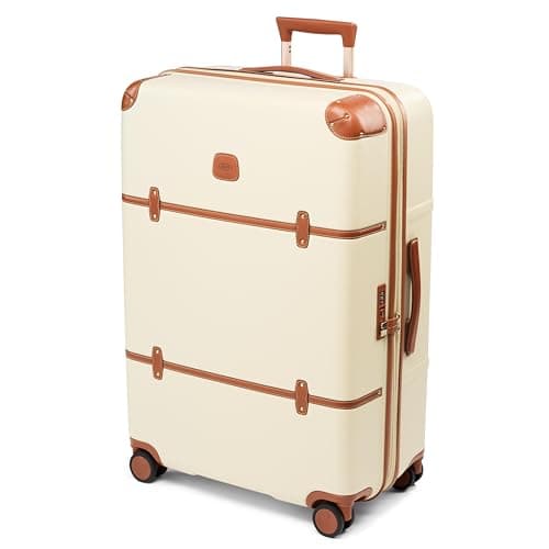 Bric's Bellagio 3.0 Spinner Trunk – Luxus-Hartschalengepäck mit großen Rädern, Teleskopgriff, Lederdetails – erweiterbarer Rollkoffer, cremefarben, 76cm Spinner, Bellagio 3.0