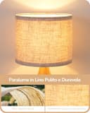 EDISHINE Lampada da Comodino con Paralume in Lino e Base in Legno Massiccio Color Rovere Chiaro, Lampadina LED E27 4W Inclusa, 2700K, H34 cm, Ø21 cm, Lampada da Tavolo Moderna per Soggiorno, Camera - 3