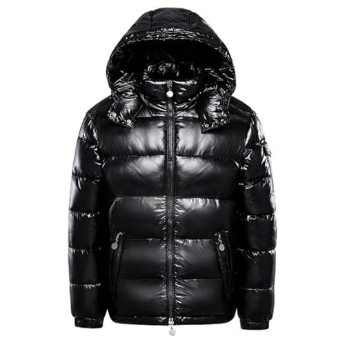 Generisch Glänzend Winterjacke Damen Warm Outdoor Daunenjacken Wandern Casual Jacke Laufen mit Kapuze Reißverschluss Einfarbig Outfit Leichte Winterkapuzenjacke Herren Unisex Puffermantel,schwarz,M