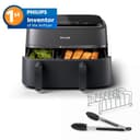 Philips Dual Basket Airfryer 3000 Series, 9L, 2 Drawer Air Fryer, with Breakfast Kit, Rapid Air Technology, Versatile Large Air Fryer for Family, 99% Less fat and Energy Saving, HomeID App (NA350/03) - 2