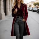 Generisch Cappotto in velluto da donna, lungo, aperto, tinta unita, vintage, stile casual, in lana, comodo, caldo, per le mezze stagioni, con colletto a risvolto, elegante giacca a vento, Colore - 3