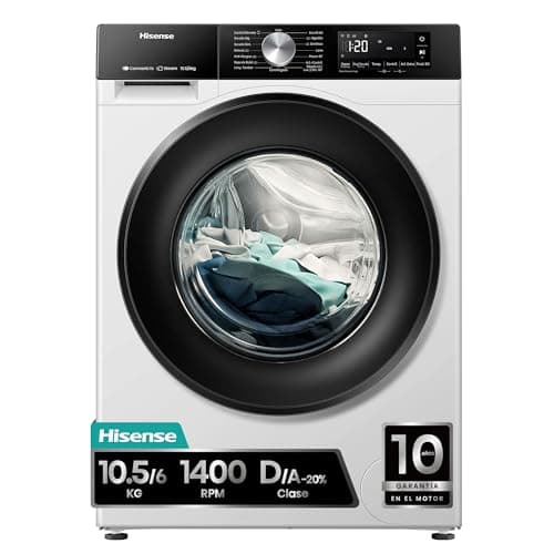 Hisense WD3S1043BW3 - Lavadora Secadora 2 en 1 con Vapor,Clase D/A, Carga Frontal 10.5 kg Lavado, Secadora 6 kg, Conectividad WiFi, Programación Asistida, Monitor de Consumo, Serie 3S, Blanco