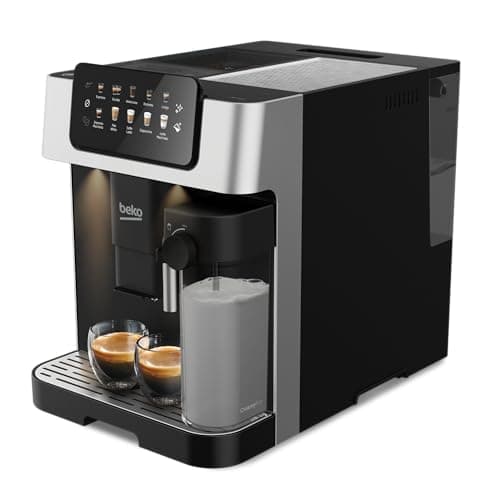 BEKO CEG7304X - Macchina Caffè Automatica Caffe in Grani con Macina Caffè e Chicchi Integrato - Macchinetta con Lattiera per Espresso e Cappuccino, Display Touch, Pressione 19 Bar 27,5x40,5xh34 - Nero