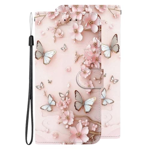BLOTECH Wallet Case for Realme GT Neo6 PU Leather 3D Effect Pink Butterfly Flowers Cover Folio Painting Magnetic Flip Travel Protective Elegant Flip Painting for Realme GT Neo6