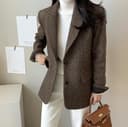 Blazer Casual da Lavoro Invernale in Misto Lana da Donna Moda Tendenza Ampia Monopetto Formale Elegante Giacca in Tweed Caldo con Risvolto Tinta Unita (caffè,XL) - 4