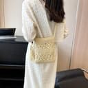 Bolsos Tejidos Crochet Bolso de Mano Mujer Hippie Bolsa Bolsos Pequeños Mujer Summer Beach de Crochet Hechos A Mano Hecho Tejido Bohemio Ideal para Playa Verano Vacaciones(Beige) - 5