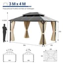 UDPATIO Gazebo da Giardino 3x4 m in Policarbonato, Doppio Tetto con Tende, Gazebo per Esterni Resistente al Vento e UV, Struttura in Alluminio per Giardino, Terrazza, Champagne - 4
