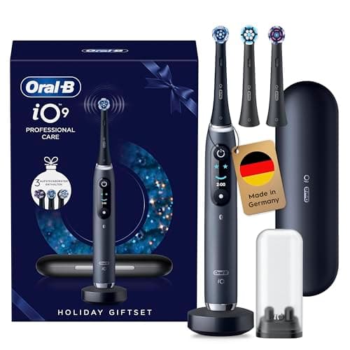 Oral-B iO Series 9 Electric Toothbrush, Includes 3 Replacement Toothbrush Heads, Charging Travel Case, Quick Charging Station, 7 Modes for Dental Care, Electric Toothbrush, Designed by Braun, Black