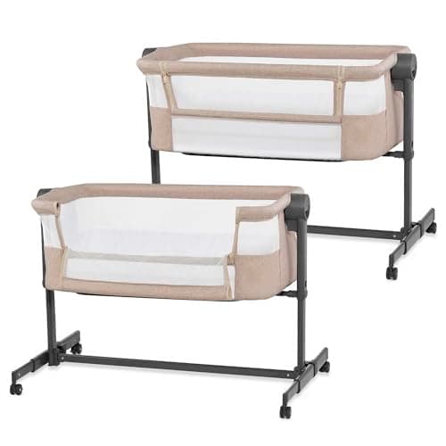 kk Kinderkraft NESTEE UP2 Culla da affiancare, Lettino Co-Sleeping, 5 livelli di regolazione dell’altezza, 4 ruote per poterlo, Facile da Montare, Accessori materasso, Morbido materiale, Beige