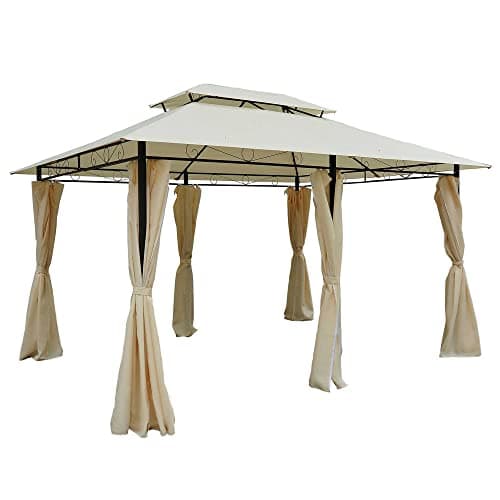 Outsunny Gazebo da Giardino 3x4 m con Tende e Tetto a 2 Livelli in Acciaio e Poliestere, Bianco Crema