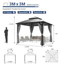 Amopatio Gartenpavillon 3x3 m Wasserdicht Stabil Winterfest, Pavillon mit Polycarbonat - Doppeldach, Hardtop Pavillon mit Seitenteile für Garten, Terrassen (Grau) - 2