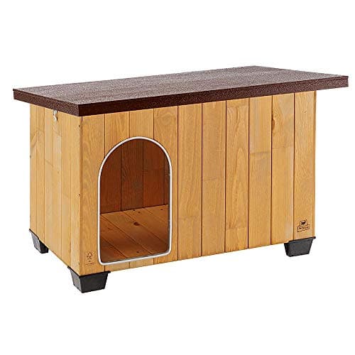 Ferplast Hundehütte große Hunde BAITA 80 aus FSC-Holz, Hundehaus Outdoor Wetterfest, Isolierende Kunststofffüße, Tür mit Bissschutzkante aus Aluminium, 96 x 65 x h 66 cm.