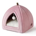 Bedsure Cat Cave Bed Indoor - Flannel Hooded Cat Igloo House, 40x40x40cm Enclosed Foldable Pet Bed with Removable Washable Cushion Pillow, Pink - 1